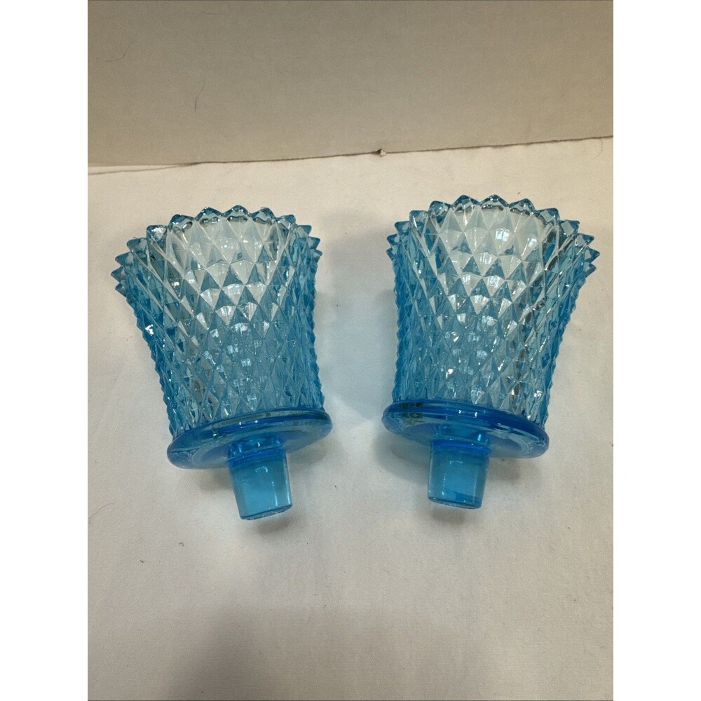 VTG Homco Home Interiors 3 3/4" Aqua Blue Glass Candle Wall Sconce Globes